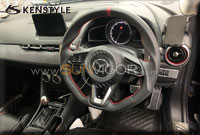 Kenstyle JAPAN MAZDA CX-3 (CX3, DK,DK8FW, DK8AW, DK5FW, DK5AW, DKEFW, DKEAW, DKLFW, DKLAW,SkyActiv,SkyActiv-Diesel) modification car performance tuning motorsports automotive racing automovtive part Upgrade Project D-Shaped Leather Steering Wheel with red stitchin 
